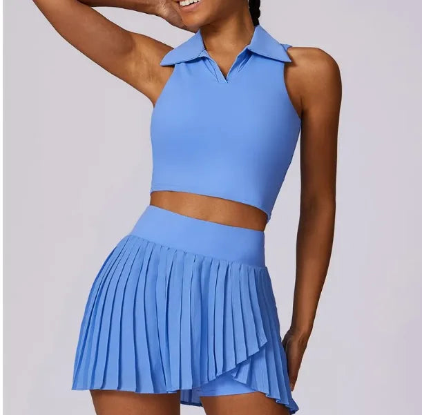 Custom Tennis Skirt Sportswear Fitness Vest Sportswear Tennis Custom Sport Dress Golf Skirt Women 2 Pieces Tennis Skirt Set