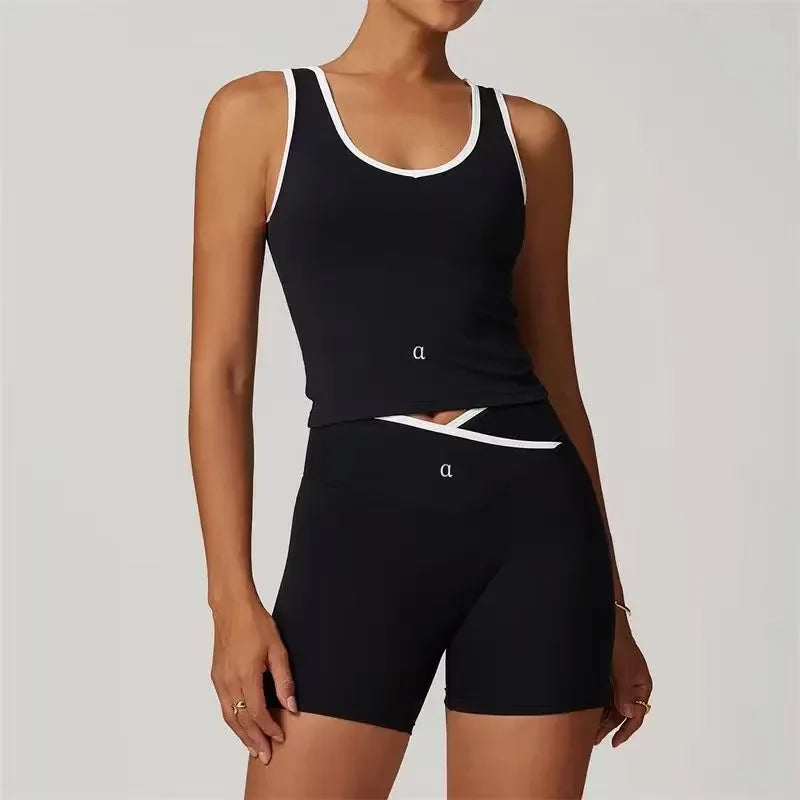 Yoga Shorts Set Women Seamless Yoga Set Fitness Clothing Scrunch Bum Gym Shorts Padded Tank Top Workout Vest