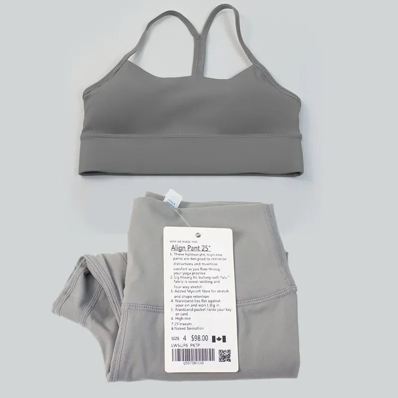 2 Pieces Women Yoga Gym Top Bra High Waist Push up Align Leggings Workout Set Running Sports Clothes Tracksuits Sportswear