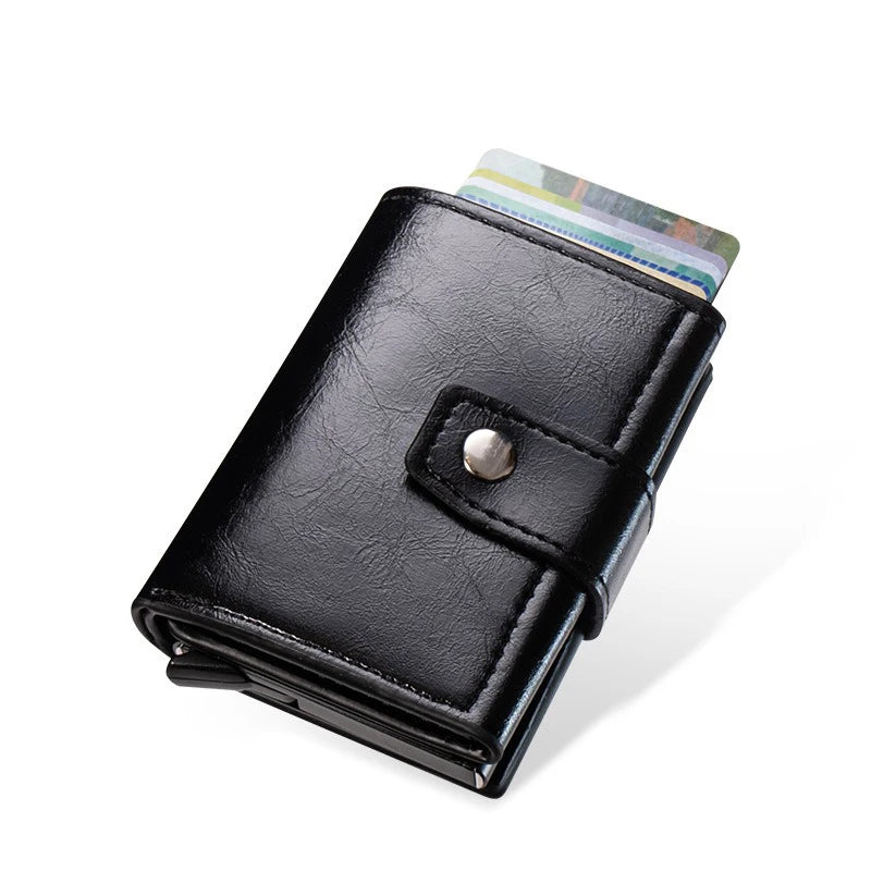 Men's Retro Bank Credit Card Holder, Metal Anti Thief Rfid Smart Minimalist Wallet, Women PU Leather Black Bank Cash Cardholder