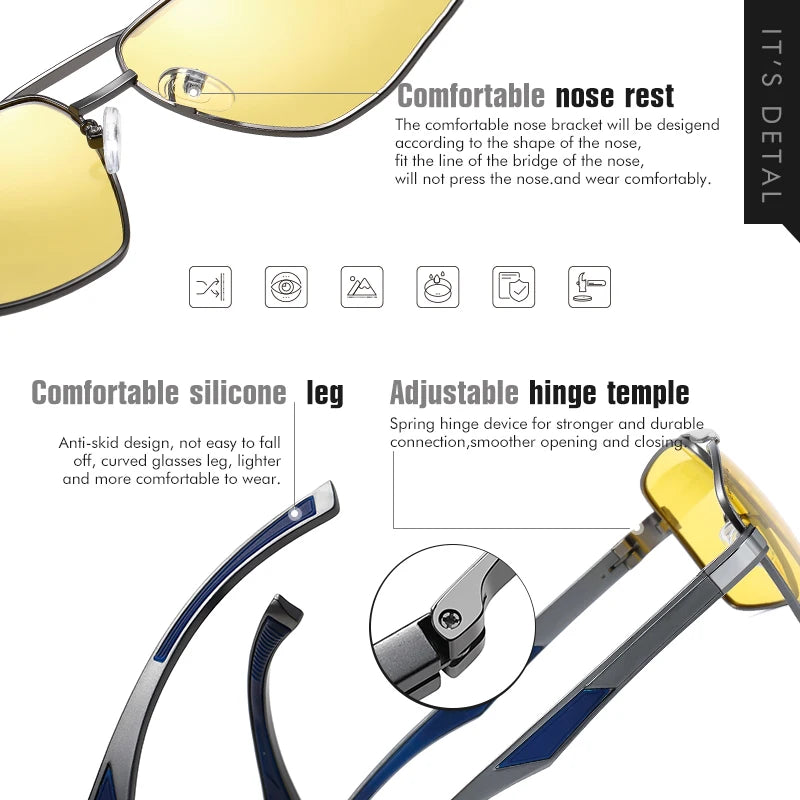 LIOUMO Intelligent Photochromic Sunglasses Men Polarized Night Vision Goggle Women Anti-Glare Driving Glasses UV400 gafas de sol