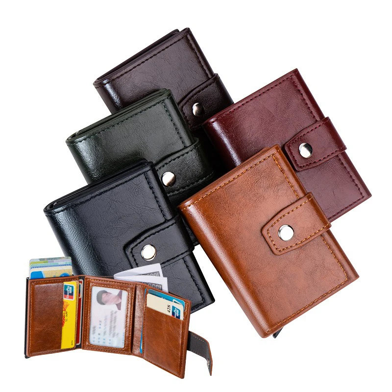 Men's Retro Bank Credit Card Holder, Metal Anti Thief Rfid Smart Minimalist Wallet, Women PU Leather Black Bank Cash Cardholder