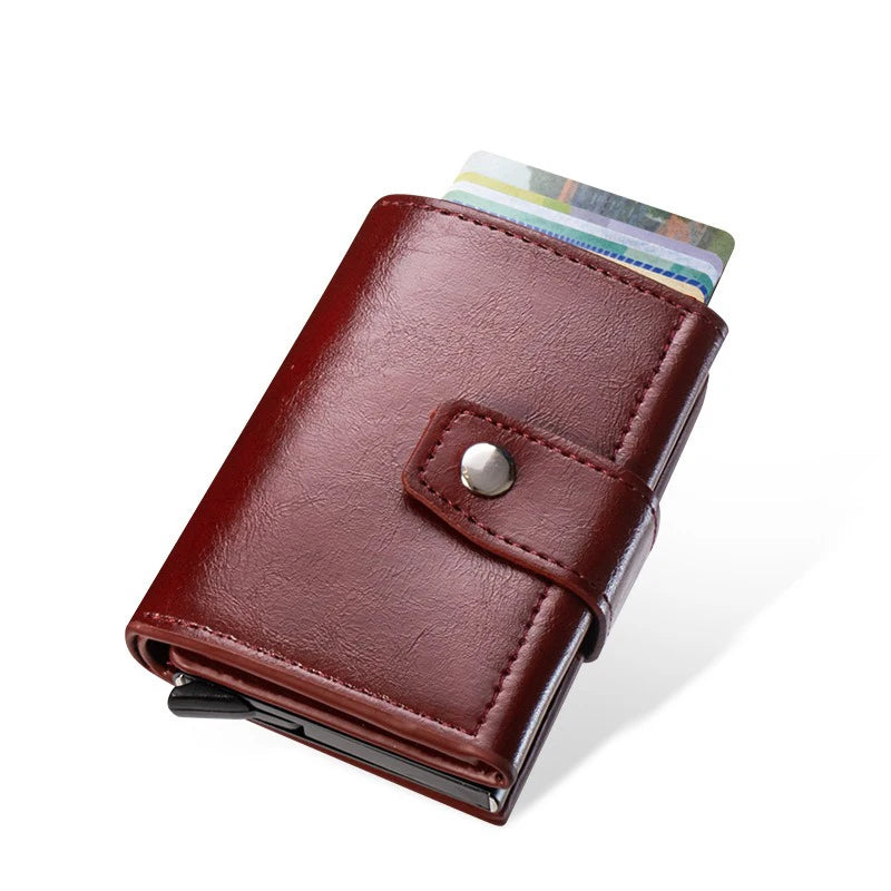 Men's Retro Bank Credit Card Holder, Metal Anti Thief Rfid Smart Minimalist Wallet, Women PU Leather Black Bank Cash Cardholder