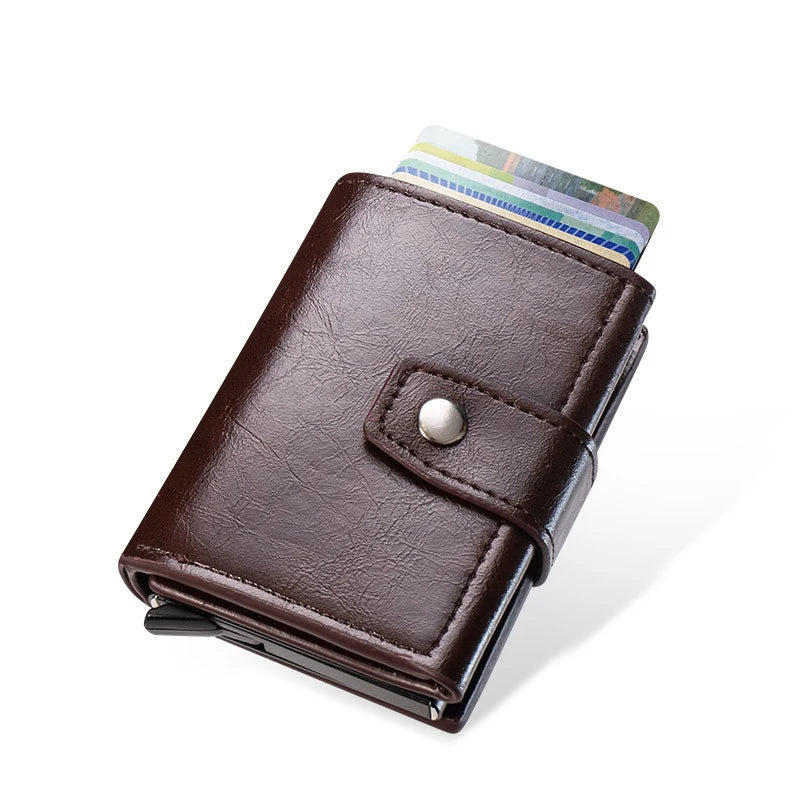 Men's Retro Bank Credit Card Holder, Metal Anti Thief Rfid Smart Minimalist Wallet, Women PU Leather Black Bank Cash Cardholder