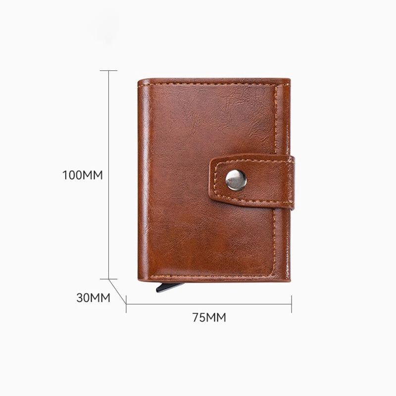 Men's Retro Bank Credit Card Holder, Metal Anti Thief Rfid Smart Minimalist Wallet, Women PU Leather Black Bank Cash Cardholder