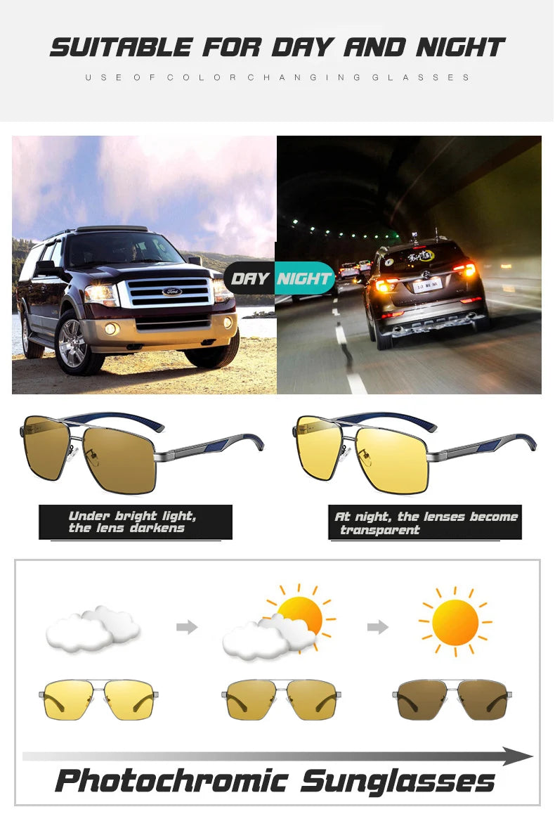 LIOUMO Intelligent Photochromic Sunglasses Men Polarized Night Vision Goggle Women Anti-Glare Driving Glasses UV400 gafas de sol
