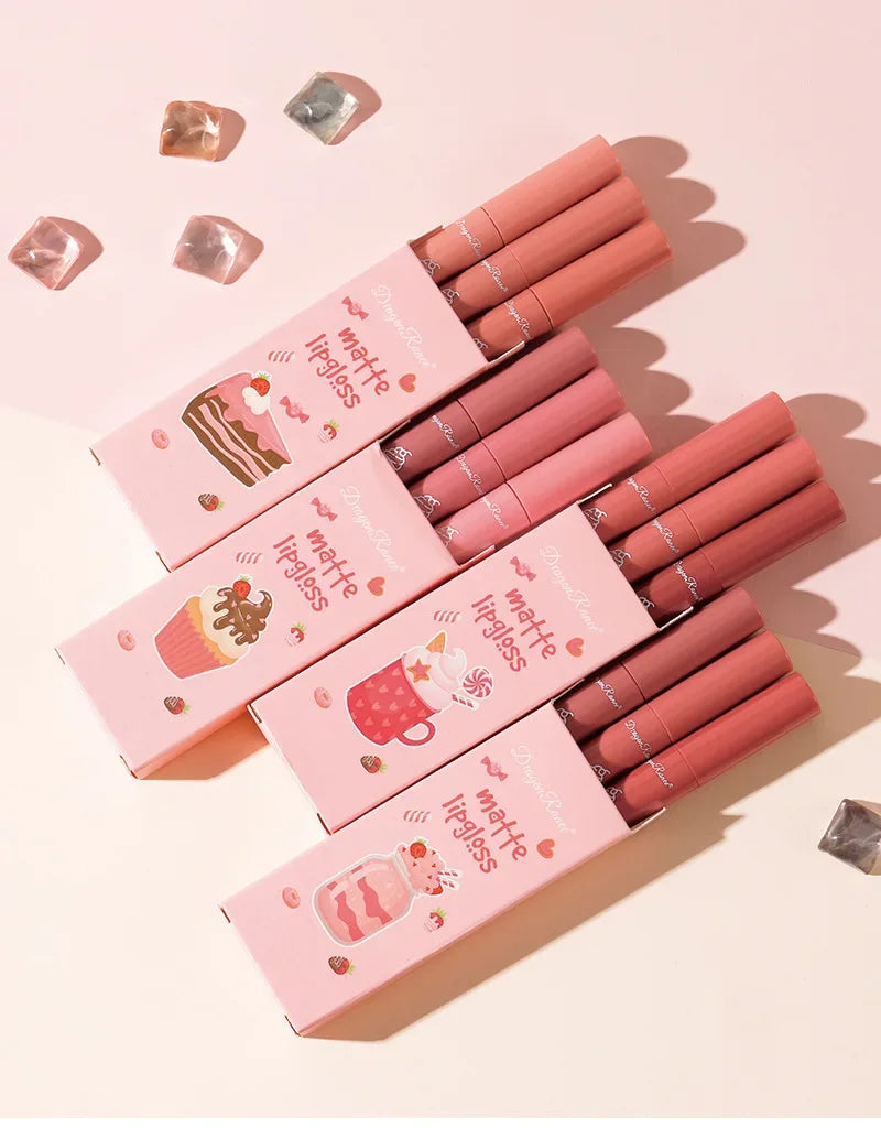 3PCS/Set Velvet Matte Nude Liquid Lipstic Long Lasting Waterproof Lipgloss Kits Moisturizing Lip Stain Tint Sexy Lip Makeup Sets
