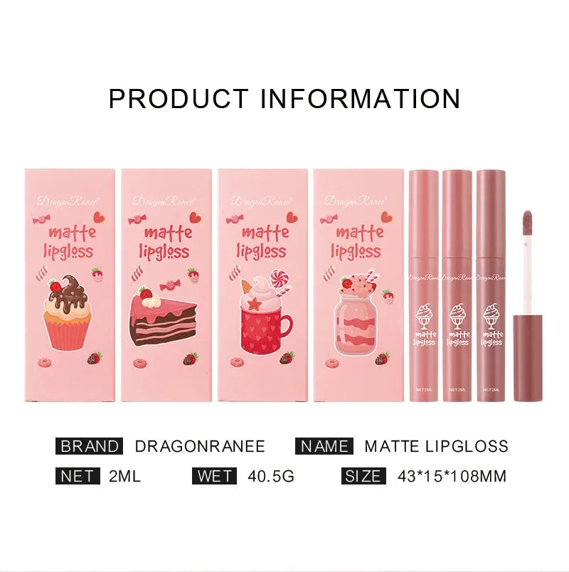 3PCS/Set Velvet Matte Nude Liquid Lipstic Long Lasting Waterproof Lipgloss Kits Moisturizing Lip Stain Tint Sexy Lip Makeup Sets