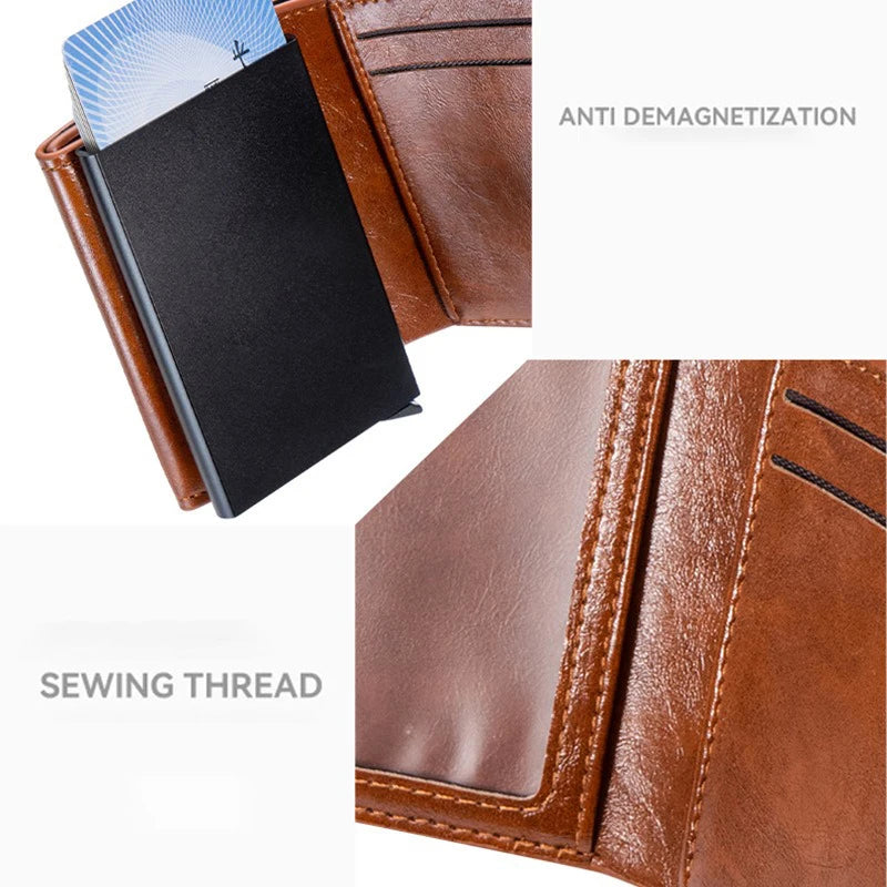 Men's Retro Bank Credit Card Holder, Metal Anti Thief Rfid Smart Minimalist Wallet, Women PU Leather Black Bank Cash Cardholder